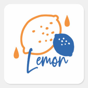 Minimalist Lemon Line Art – Modern Citrus Fruit Square Sticker