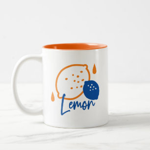 Minimalist Lemon Line Art – Modern Citrus Fruit Two-Tone Coffee Mug