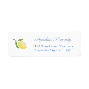 Minimalist Lemons Blue Text Return Address