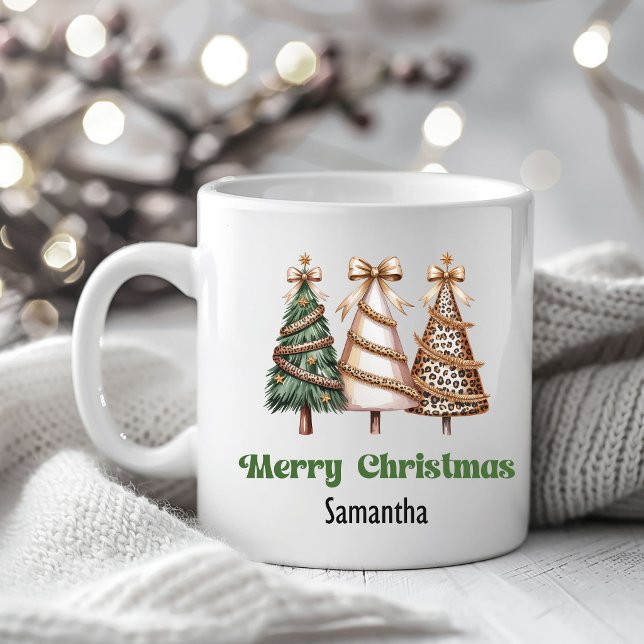 Minimalist leopard christmas trees personalised  coffee mug (Minimalist leopard christmas trees personalized mug)