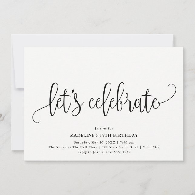 Minimalist "Let's Celebrate" Any Year Birthday Invitation (Front)