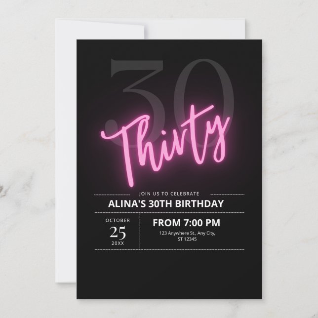 Minimalist Let's Celebrate Invitation 30th Neon  (Front)