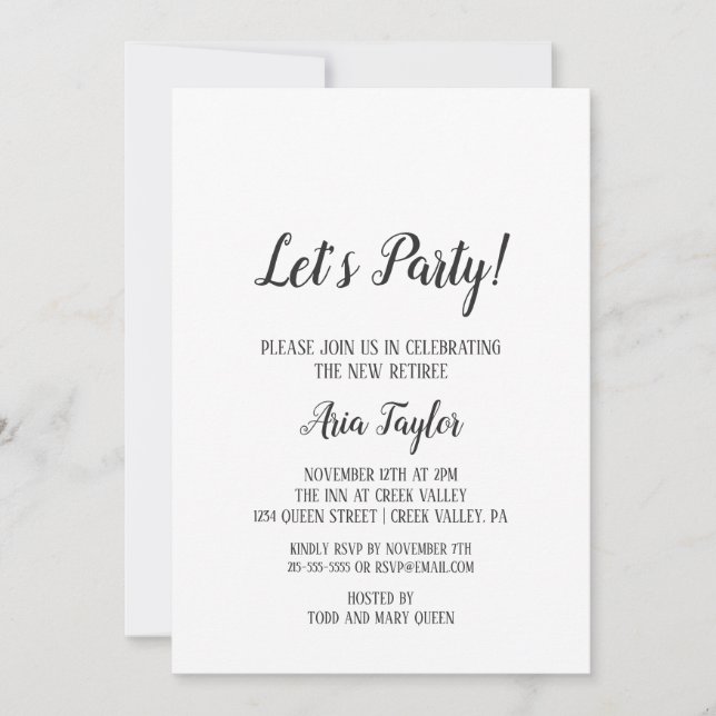 Minimalist Let's Party Retirement Party Invitation (Front)
