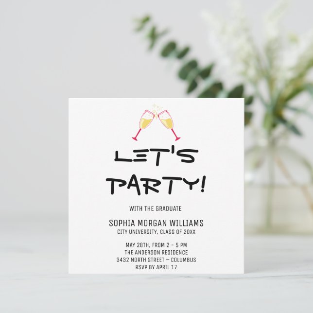 Minimalist Let's Party with the Graduate Invitation (Standing Front)