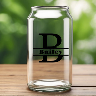 Minimalist Letter B Monogram and Custom Name Can Glass