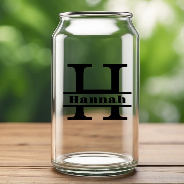 Minimalist Letter H Monogram and Custom Name Can Glass (Creator Uploaded)