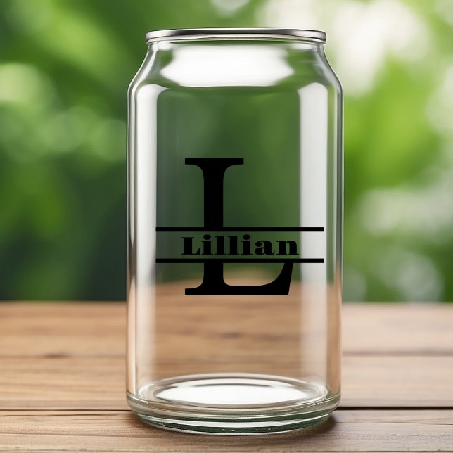 Minimalist Letter L Monogram and Custom Name Can Glass (Creator Uploaded)