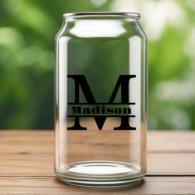 Minimalist Letter M Monogram and Custom Name Can Glass (Creator Uploaded)