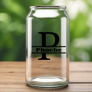 Minimalist Letter P Monogram and Custom Name Can Glass