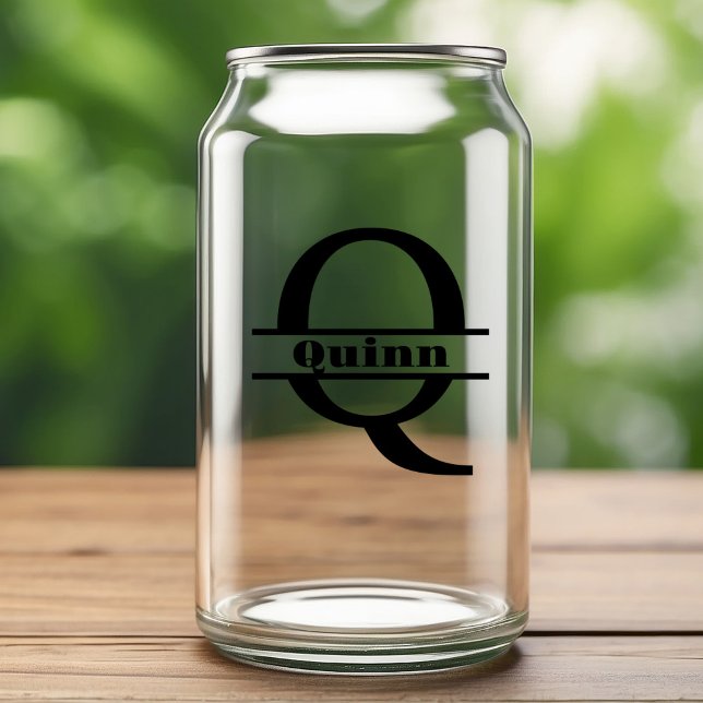 Minimalist Letter Q Monogram and Custom Name Can Glass (Creator Uploaded)