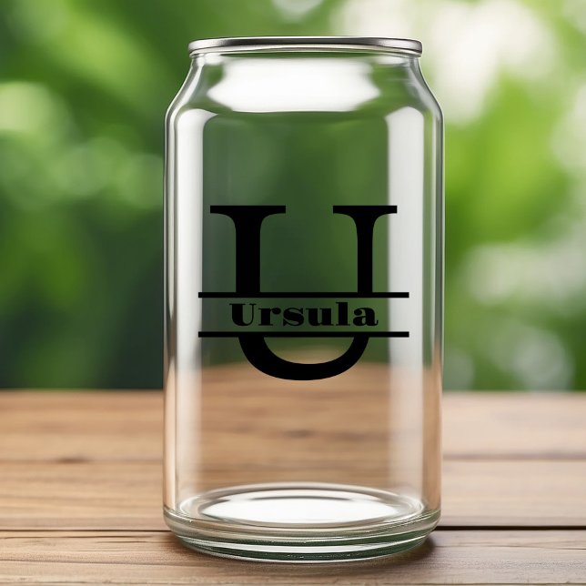 Minimalist Letter U Monogram and Custom Name Can Glass (Creator Uploaded)