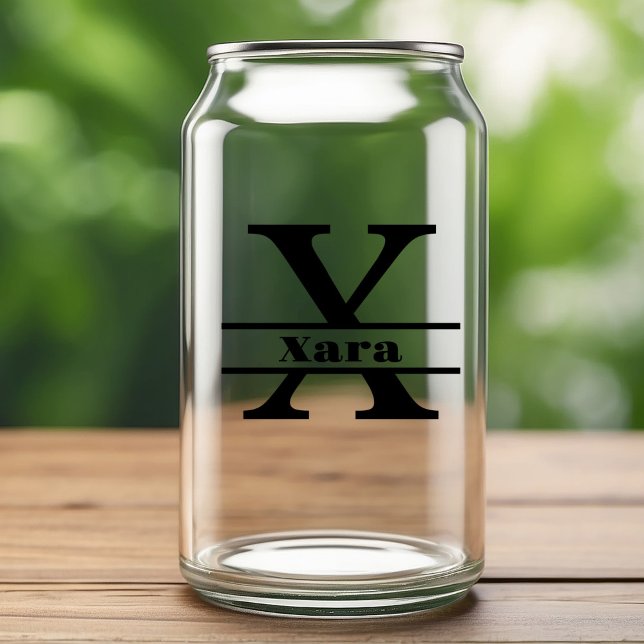 Minimalist Letter X Monogram and Custom Name Can Glass (Creator Uploaded)