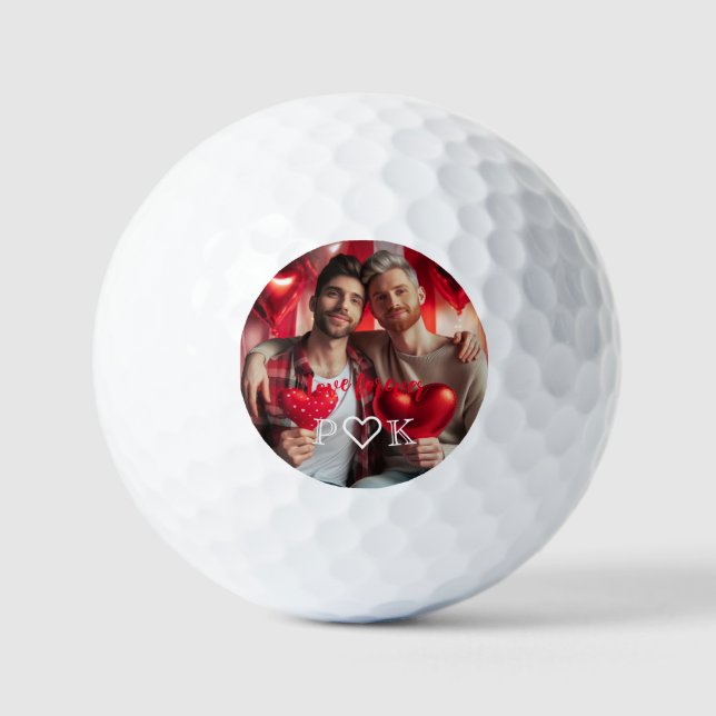 Minimalist LGBT Valentine Day White Heart | Photo Golf Balls (Front)