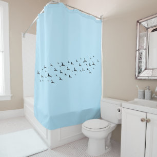 Minimalist light blue black birds flight pattern shower curtain