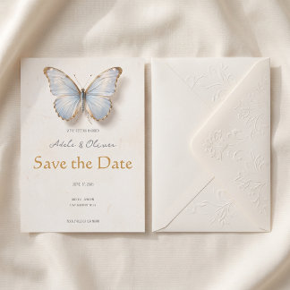 Minimalist Light Blue Butterfly Save the Date Card