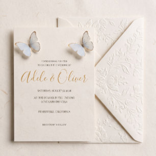Minimalist Light Blue Butterfly Wedding Invitation