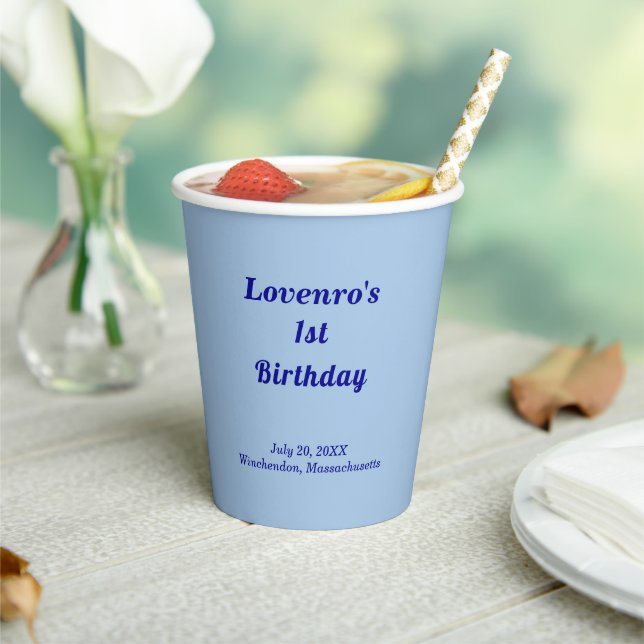 Minimalist Light Blue Kids Birthday Paper Cups (Insitu)