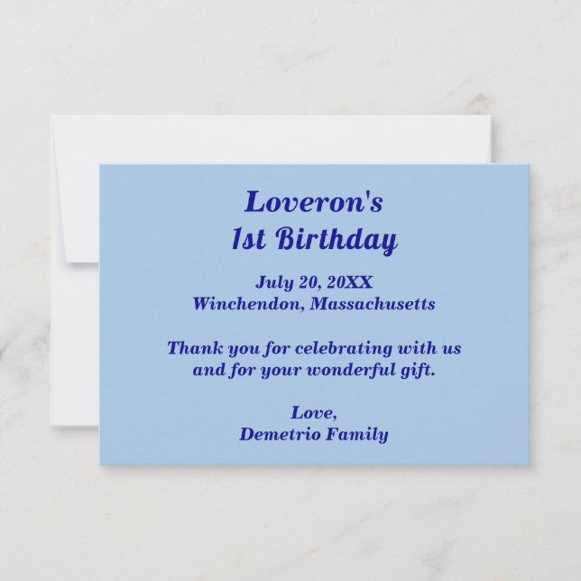 Minimalist Light Blue Kids Birthday Thank You Card (Front)