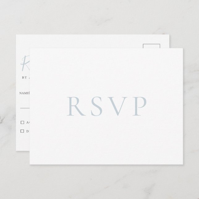 Minimalist Light Blue Wedding RSVP Postcard (Front/Back)