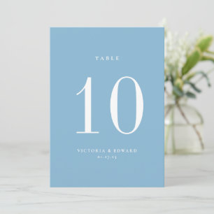 Minimalist Light Blue Wedding Table Number Card