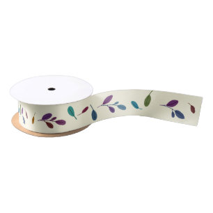 Minimalist Light Botanical Leaf Pattern Beige Satin Ribbon