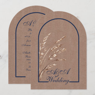 Minimalist Light Brown and Navy Arch Wedding Invitation