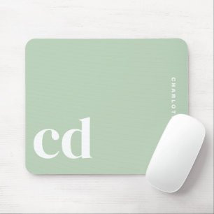 Minimalist Light Green Monogram Name Mouse Mat