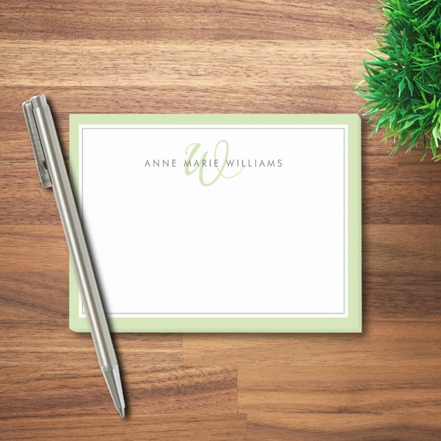 Minimalist Light Green Script Two Border Monogram  Post-it Notes (Creator Uploaded)