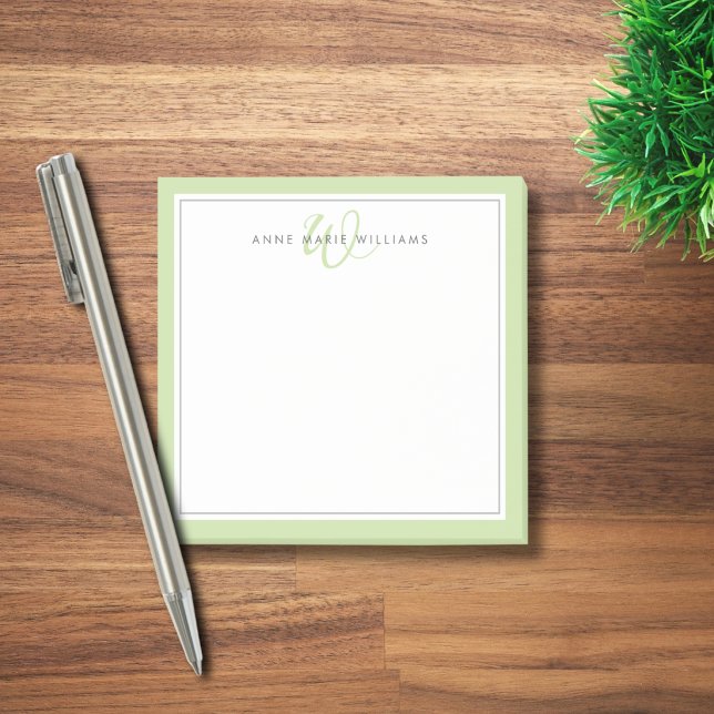 Minimalist Light Green Script Two Border Monogram  Post-it Notes (Creator Uploaded)