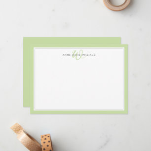 Minimalist Light Green Two Border Monogram Card