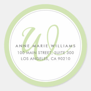 Minimalist Light Green Two Border Monogram Classic Round Sticker