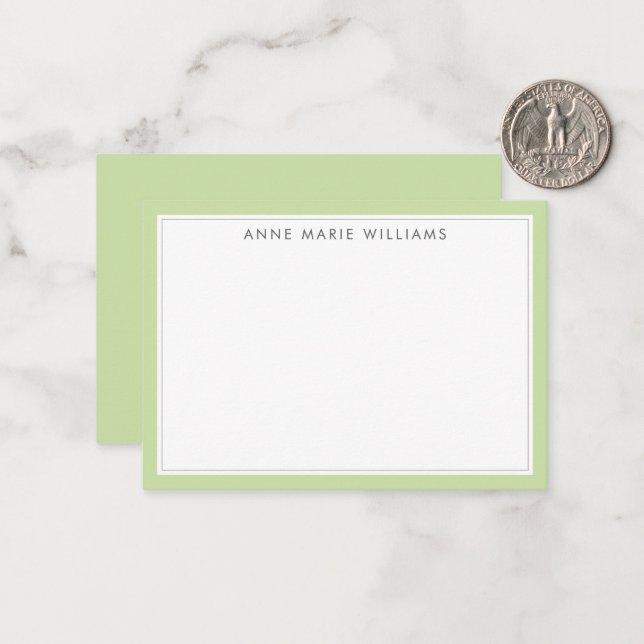 Minimalist Light Green Two Border Name Note Card (Front/Back In Situ)