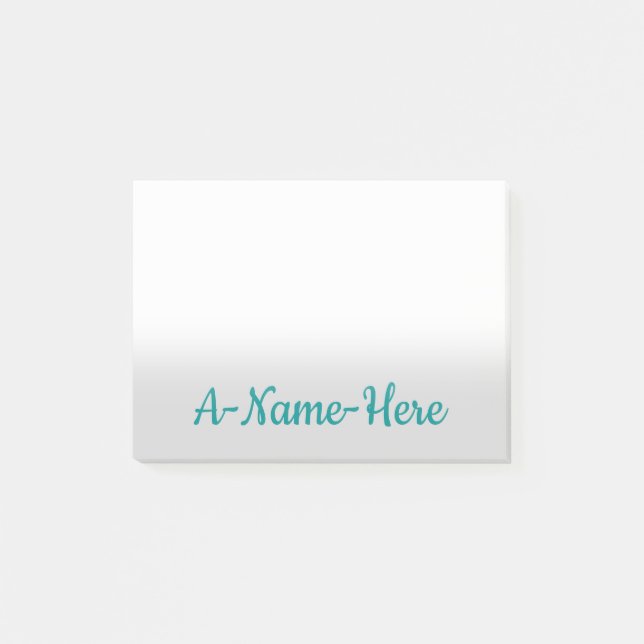 Minimalist Light Grey Background + Dark Cyan Name Post-it Notes (Front)