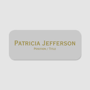 Minimalist Light Grey Golden Text Name Tag