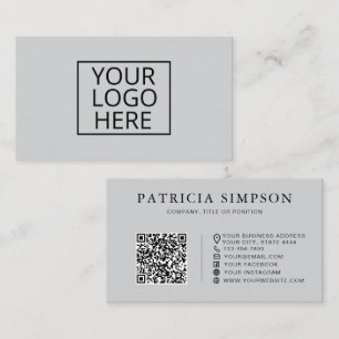 Minimalist Light Grey Logo QR Code Professional Business Card