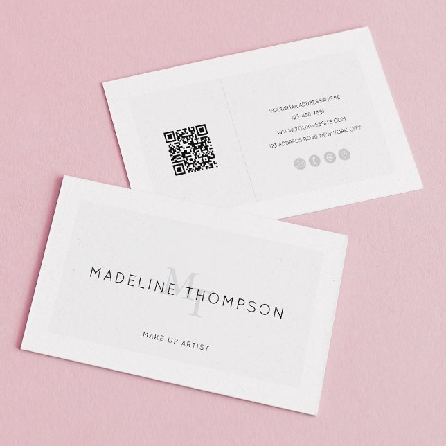 Minimalist Light Grey Monogram QR code Business Card (Creator Uploaded)