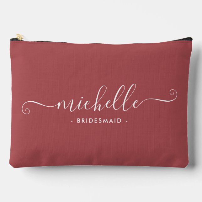 Minimalist Light Maroon Personalised Bridesmaid Accessory Pouch (Front)