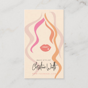 Minimalist Light Peach Hairstylist Wavy Hair QR Business Card
