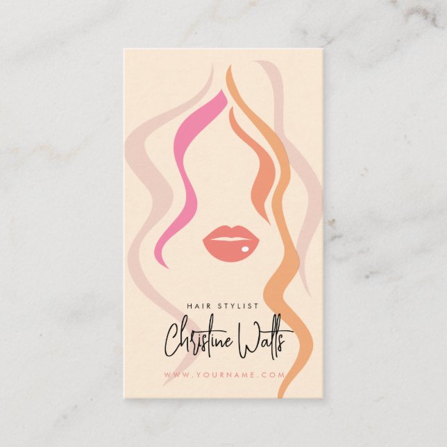 Minimalist Light Peach Hairstylist Wavy Hair QR Business Card (Front)