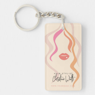 Minimalist Light Peach Hairstylist Wavy Hair QR Key Ring