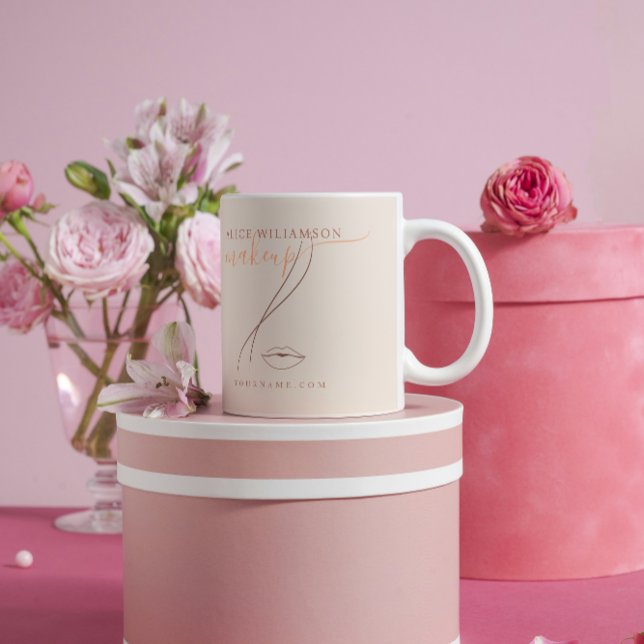 Minimalist Light Peach Makeup Artist Line Art Chic Coffee Mug (Creator Uploaded)
