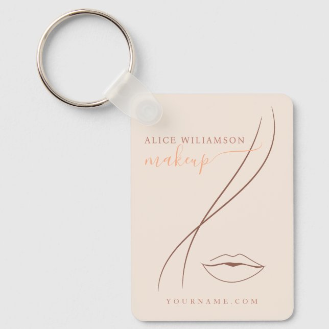 Minimalist Light Peach Makeup Artist Line Art Chic Key Ring (Front)