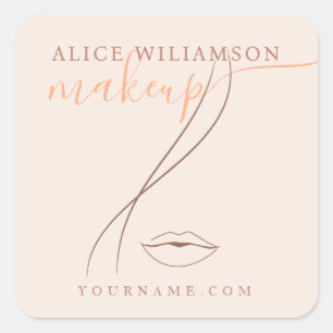 Minimalist Light Peach Makeup Artist Line Art Chic Square Sticker