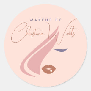 Minimalist Light Peach Pink Makeup Artist Girly Classic Round Sticker