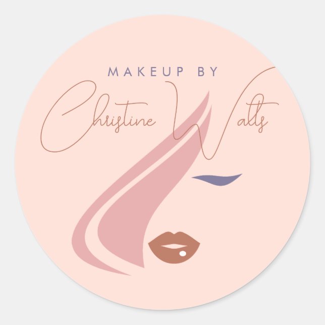 Minimalist Light Peach Pink Makeup Artist Girly Classic Round Sticker (Front)