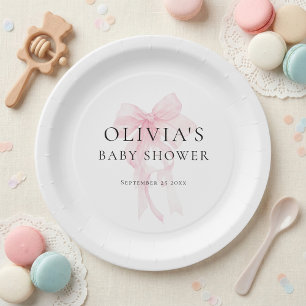 Minimalist Light Pink Bow Baby Shower Paper Plate