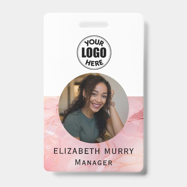 Minimalist Light Pink Marble Employee ID Badge (Front)