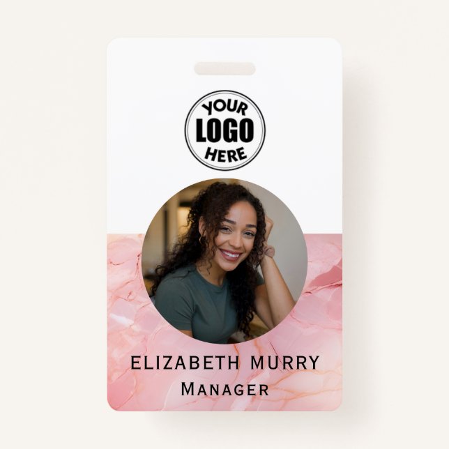 Minimalist Light Pink Marble Employee ID Badge (Front)