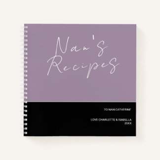 MINIMALIST LIGHT PURPLE BLACK GIFT RECIPE COOKBOOK NOTEBOOK