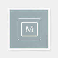 Minimalist Light Teal | Monogram Paper Napkin